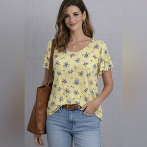Reitmans Women's Yellow Floral Ruffle Sleeve Blouse